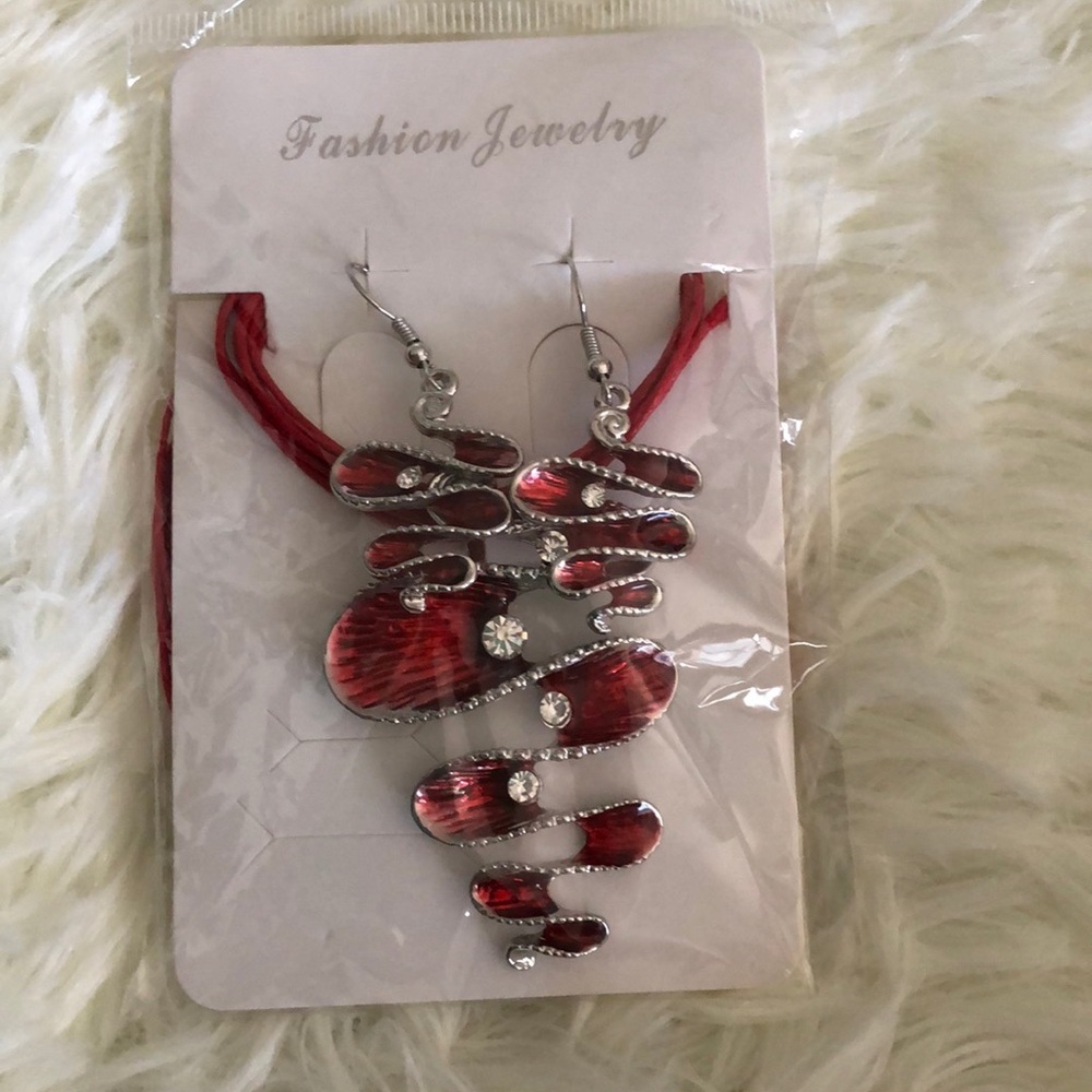 Women’s Jewelry Set Red Necklace and Earrings
